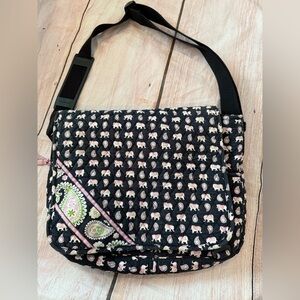 Vintage Elephant Paisley Vera Bradley Messenger Bag Cross Body Pink Black